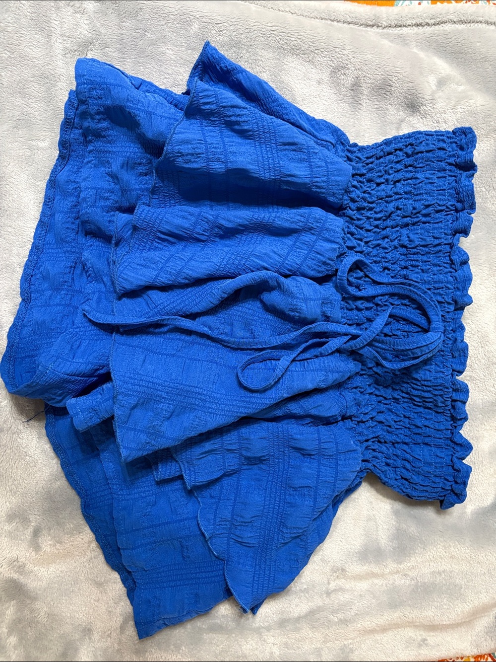 Blue Smocked Waist Ruffled shorts